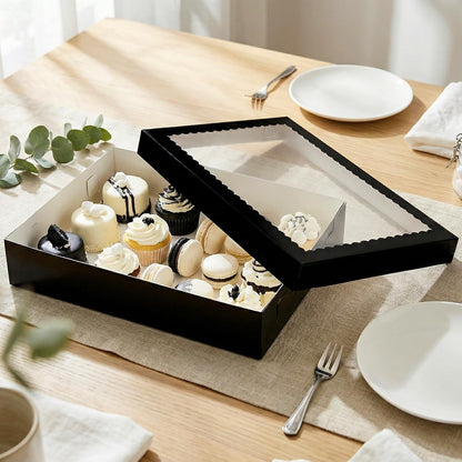 Sinload 10 Pcs 14x10x4 Inch 1/4 Sheet Cake Boxes 5pcs Large Rectangle Bakery Boxes with 5pcs Cake Boards for Pastry Baking, Cupcakes, Donuts, Cookies, Pie Treat Packaging