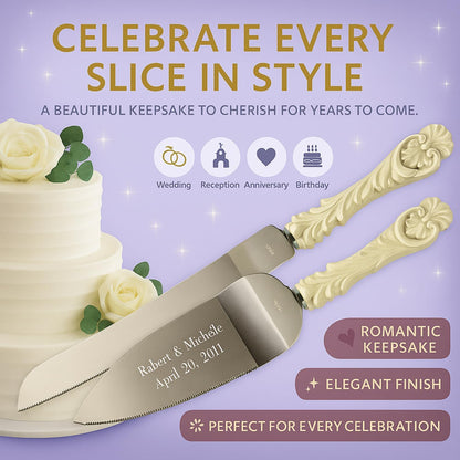 GIFTS INFINITY Personalized Wedding Cake Knife and Server Set with Engraving – Cake Cutting Utensil Set, Keepsake Gift for Wedding, Anniversary, Reception, Birthday & Other Occasions (CH-101WB)
