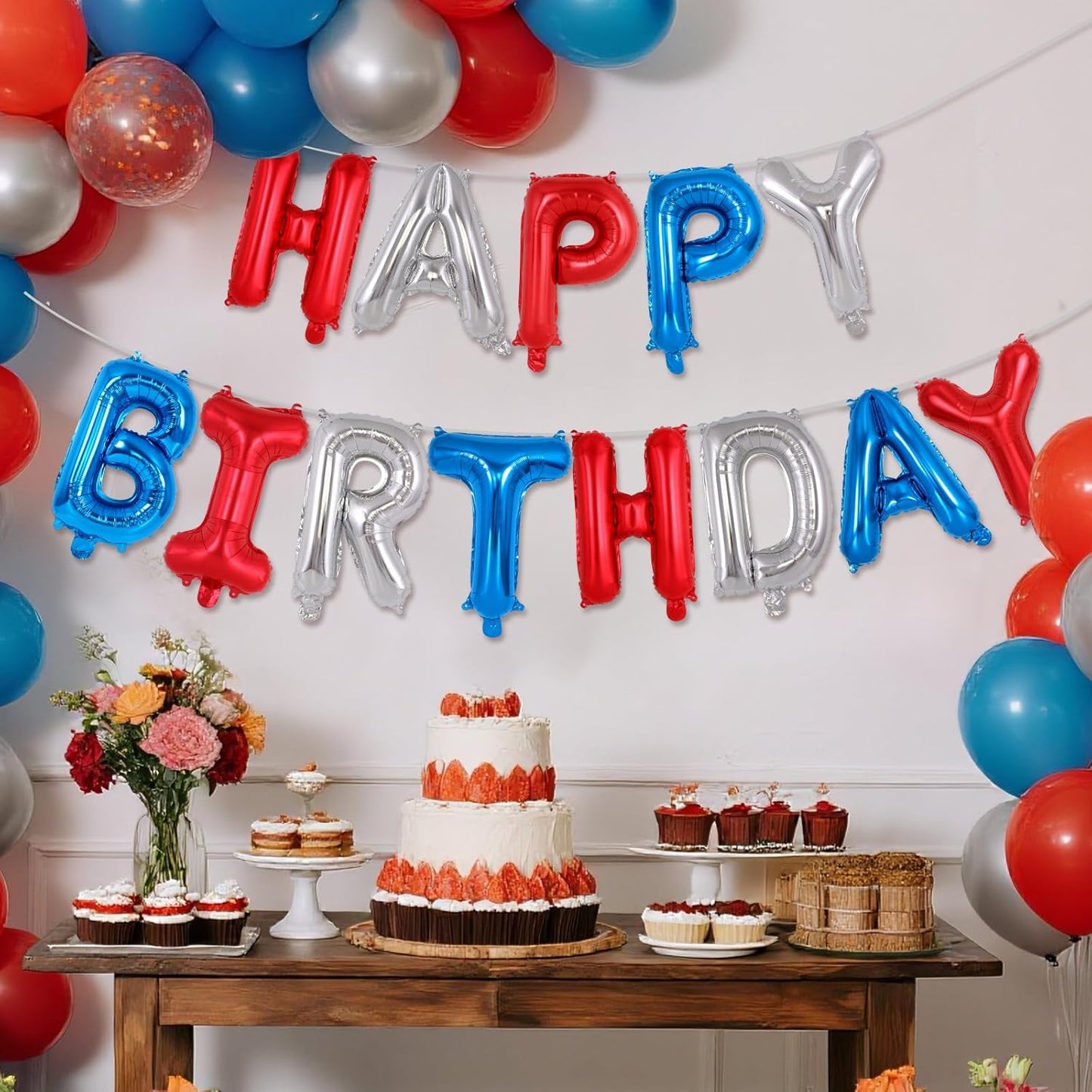Happy Birthday Balloons Banner, Foil Balloon Personalized Name Letters Balloons Sign Birthday Party Decorations for Women Men Boys Girls Cream