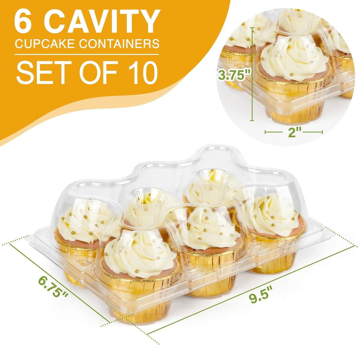 LotFancy (6 Count x 40 Sets) Cupcake Containers, Half Dozen Clear Cupcake Boxes, Thick Plastic Muffin Holders with Detachable Tall Dome Lid, Disposable Cupcake Carriers, BPA Free, Standard Size