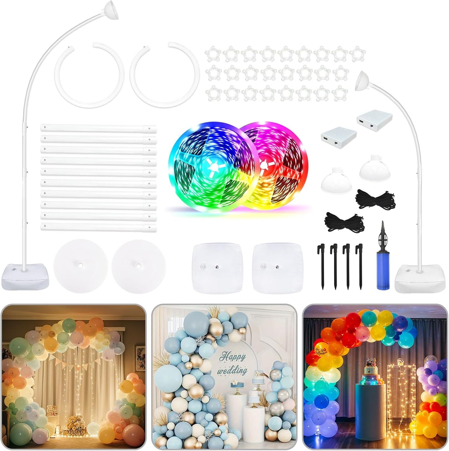 AerWo Balloon Arch Kit with Balloon Pump Electric, 8.2FT & 5FT Half Balloon Arch Stand with Base, Free Bending Balloon Stand Kit for Wedding Birthday Party Baby Shower Graduation Decorations