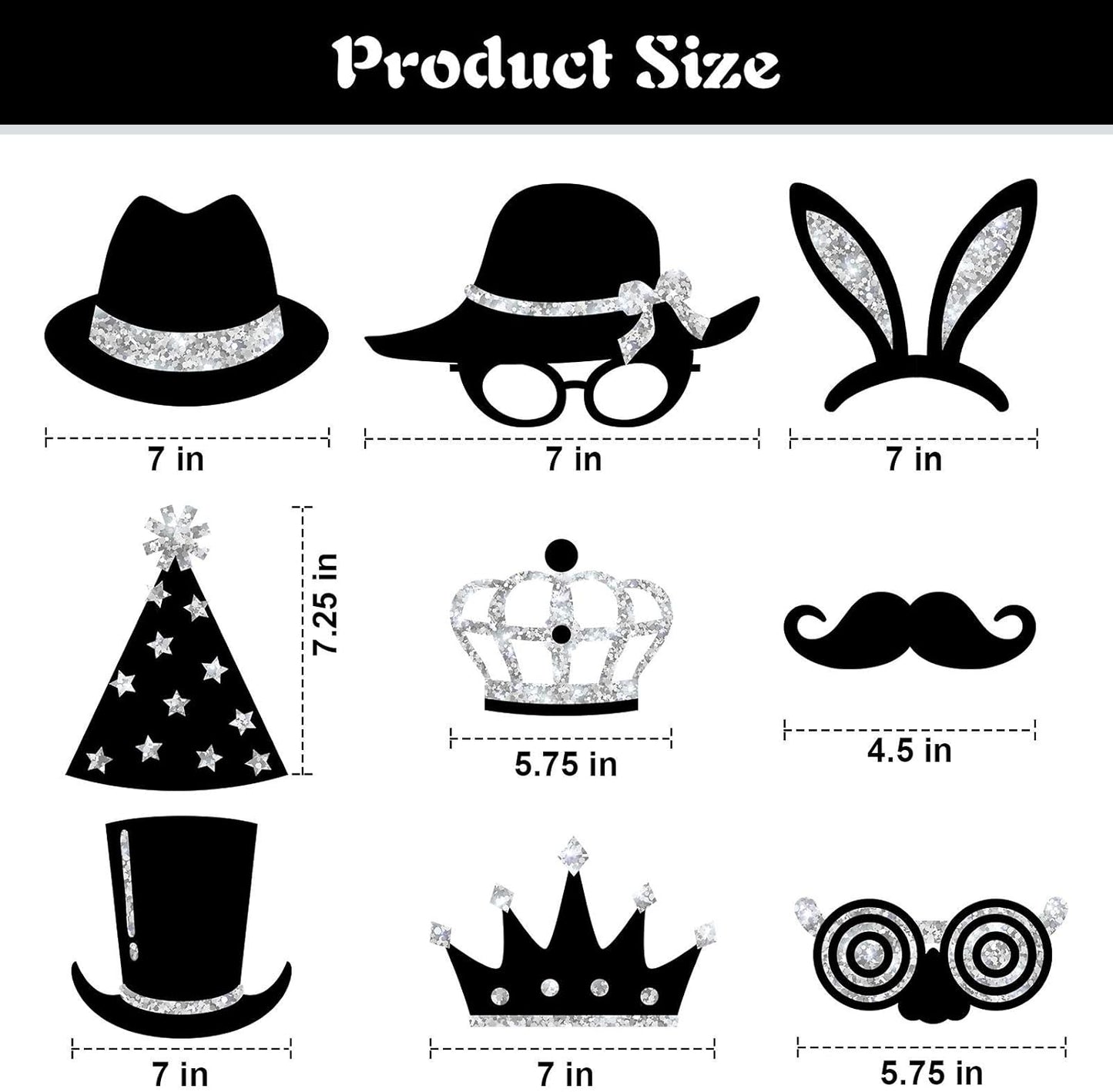 Zonon 24 Pcs Funny Photo Booth Props Class of 2026 Graduation Birthday Wedding Family Class Reunion Prom Disco Party Celebration Decoration Supplies Mix of Hats, Lipstick, Tie(Blue and Black)