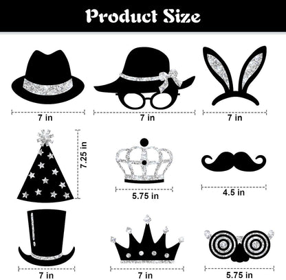 Zonon 24 Pcs Funny Photo Booth Props Class of 2026 Graduation Birthday Wedding Family Class Reunion Prom Disco Party Celebration Decoration Supplies Mix of Hats, Lipstick, Tie(Blue and Black)