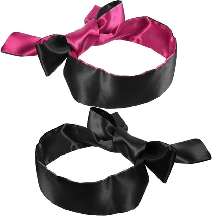 Hestya 2 Pack Sleeping Mask Satin Eye Mask (Black Red) Blindfold, 150 cm