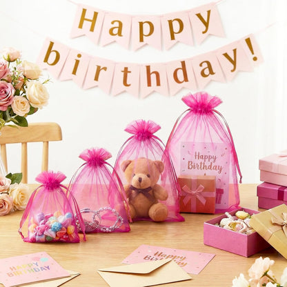 FUNFERY 100 Pcs White Organza Bags 3x4 in, Small Mesh Drawstring Gift Bags for Sachet, Jewelry, Wedding Favor, Candy Goodie Treat Bag,Easter Day