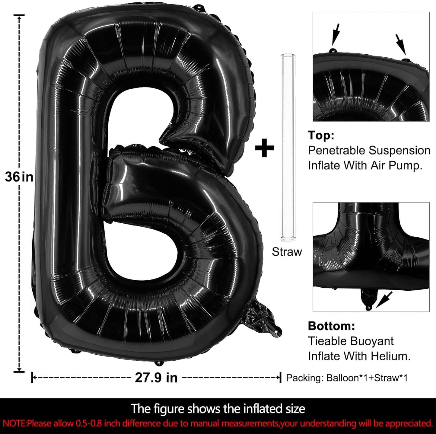 Lovoir 40 Inch Large Black Letter A Balloons Big Size Jumbo Mylar Foil Helium Balloon for Birthday Party Celebration Decorations Alphabet Black A