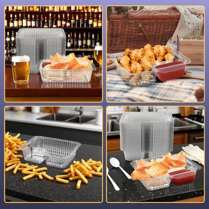 200 Pcs 12oz 6.5''x5'' Plastic Nacho Trays, Small Disposable Tray for Nachos & Cheese Dip, Clear Nacho Containers for Chip, 2 Compartment Movie Night Snack Trays Great for Snacks, Fair Foods
