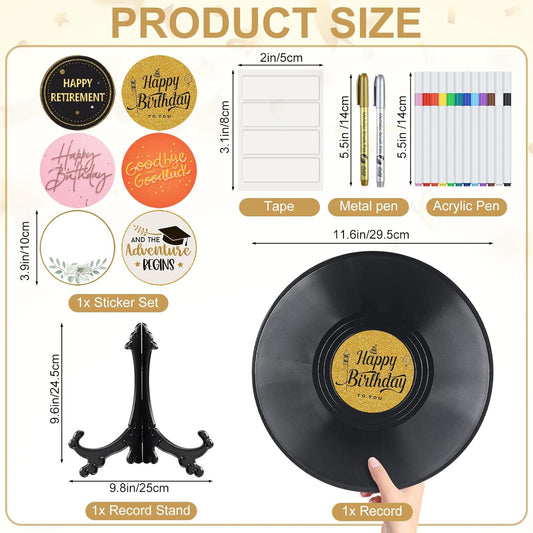 1 Pcs Retro Vinyl Record Guest Book for Party, Sign-in Board with 14 Pens & 6 Decorative Stickers, Birthday, Graduation, Retirement Guest Book Decor