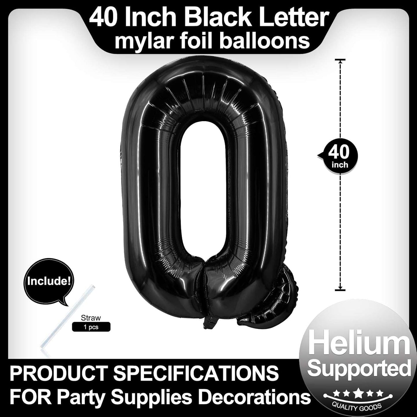 40 Inch Black Letter A Balloons, DIY Phrase Foil Alphabet Letter A Balloons DIY Word A Banner for Birthday Anniversary Celebration Graduation Party Supplies Decoration