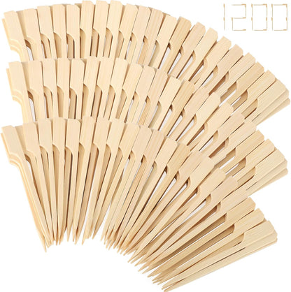 300PCS Cocktail Picks Bamboo Skewers for Appetizers, FATLODA Paddle Wooden Skewers, Fancy Flat Toothpicks for Appetizers, 4.7 IN Bamboo Sticks for Party Sandwich Fruit Charcuterie Boards Accessories