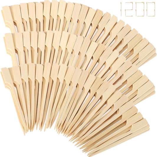 300PCS Cocktail Picks Bamboo Skewers for Appetizers, FATLODA Paddle Wooden Skewers, Fancy Flat Toothpicks for Appetizers, 4.7 IN Bamboo Sticks for Party Sandwich Fruit Charcuterie Boards Accessories