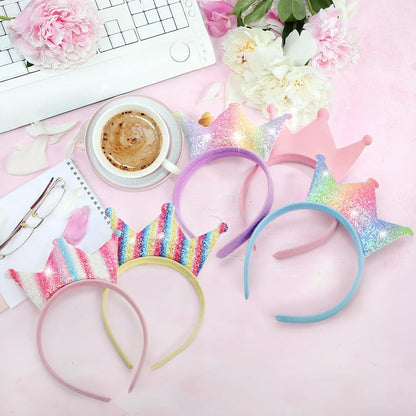 16 Pack Princess Crowns Headbands, Glitter Sequin Party Favor Tiara Crown Set, Sparkly Dress Up Costume Shiny Hair Accessories Hairbands for Birthday, Prom
