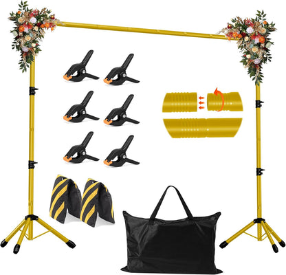 Backdrop Stand, Adjustable 10x7.5 FT Background Stand Backdrop for Parties, Photo Video Studio, Portable Photography Backdrop Stand with Carrying Bag, 6 Backdrop Clamps, and 2 Stand Bags