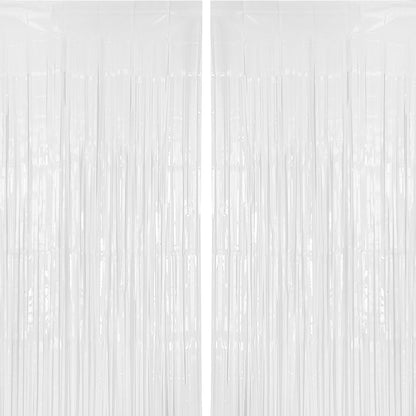 2 Pack 3.2ft x 8.2ft Silver Metallic Tinsel Foil Fringe Curtains, Door Streamer Photo Booth Backdrop for Birthday Graduation Engagement Bridal Shower Bachelorette Baby Shower Party Decorations