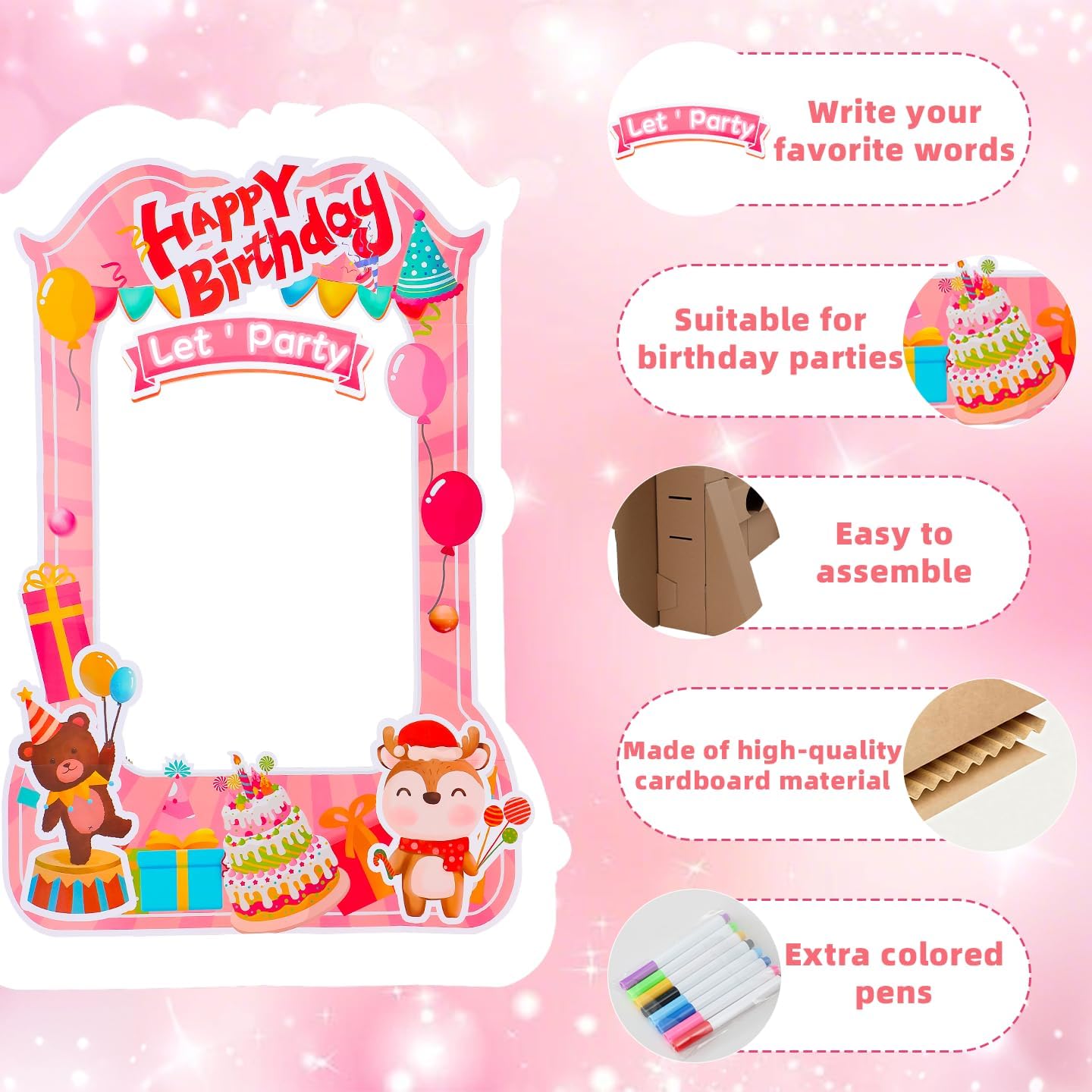 EARTHSON 6 Ft x 4 Ft Happy Birthday Photo Booth Box Photo Cutout Stand in Life-Size Cardboard Frame Prop for Birthday Party Supplies