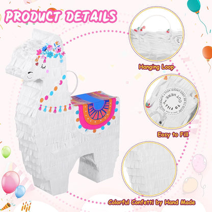 Wettarn Llama Piñata Fiesta for Mexican Fiesta Party Supplies, Includes Piñata Stick and Blindfold, Confetti for Kids Birthday Celebrations, Mexican Themed Party, 16 x 12 x 3 Inch