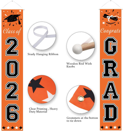 DAZONGE 2026 Graduation Decorations Blue, Congrats Grad Porch Banner for Any Schools or Grades 2026 Graduation Party Decorations