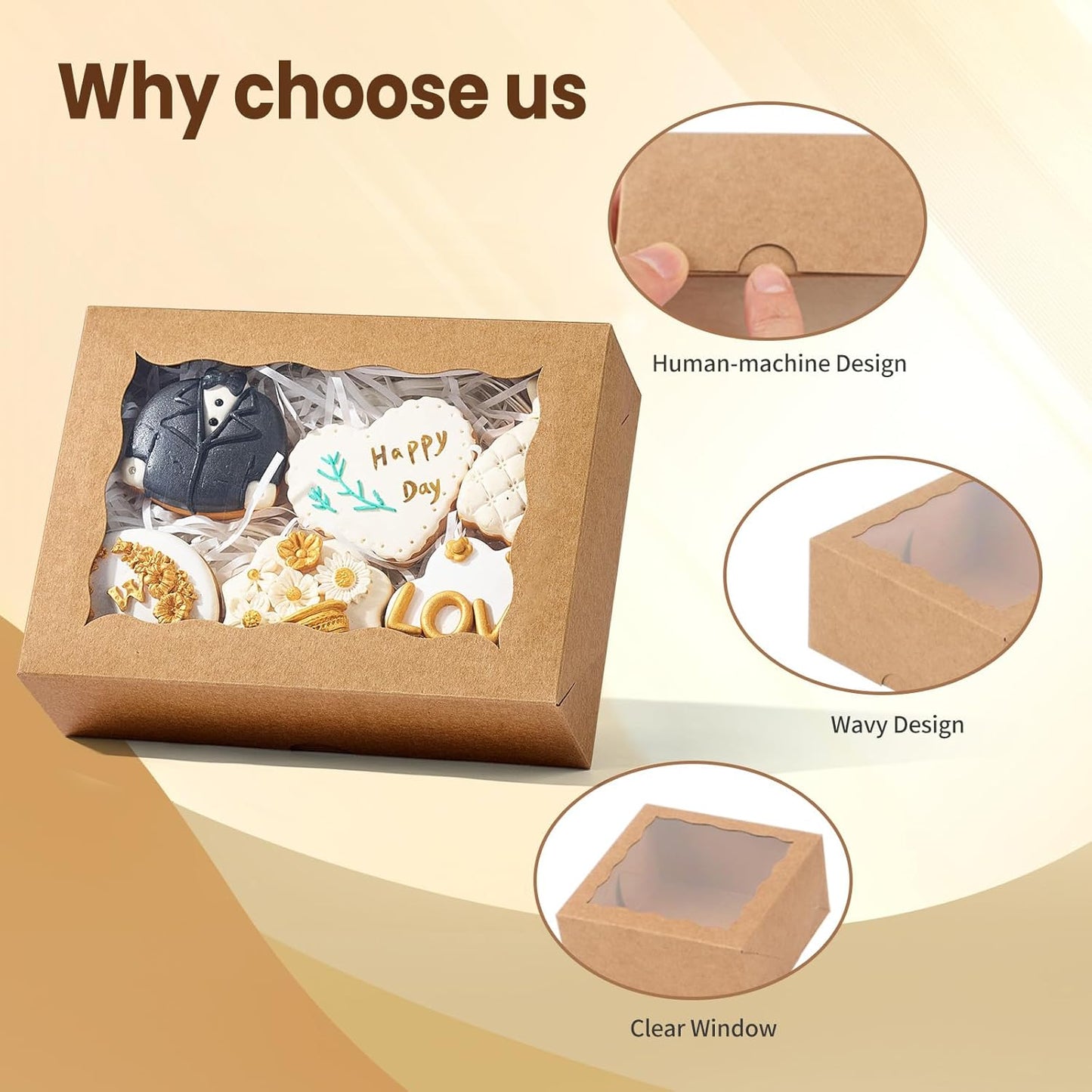 50 PCS 8x5x2 Inch Bakery Boxes with Window for Chocolate Covered Strawberries, Cookies, Cakesickle, Browines, Donut &More