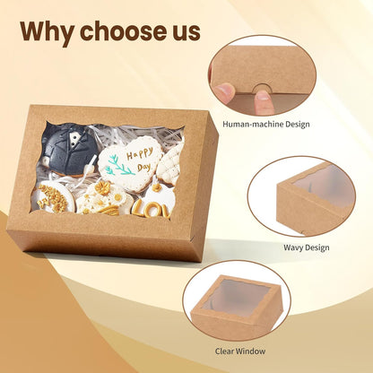 50 PCS 8x5x2 Inch Bakery Boxes with Window for Chocolate Covered Strawberries, Cookies, Cakesickle, Browines, Donut &More