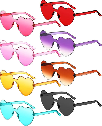Frienda 8 Pairs Heart Shaped Sunglasses for Women Rimless Heart Glasses Candy Color Sunglasses for Party Favor