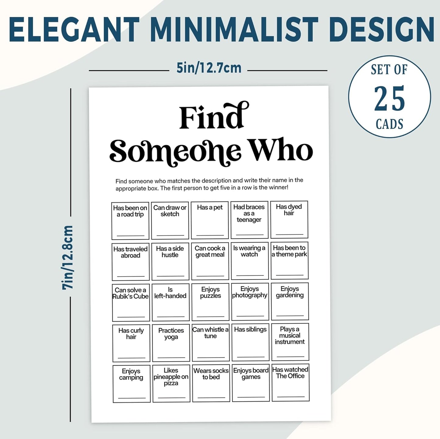 Team Building Games for Work Adults – Find Someone Who Bingo Game, 25 Unique Human Bingo Cards 5x7 Inch, Ice Breaker & Office Games for Parties, Meetings & Events - A05