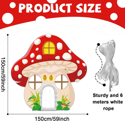 Mushroom Shaped Photo Prop Selfie Frame Party Decor Large Fabric True North VBS 2026 Photo Booth Props Mushroom Background Forest Banner Sign Jungle Woodland Baby Shower Party Supplies 59x59 Inch