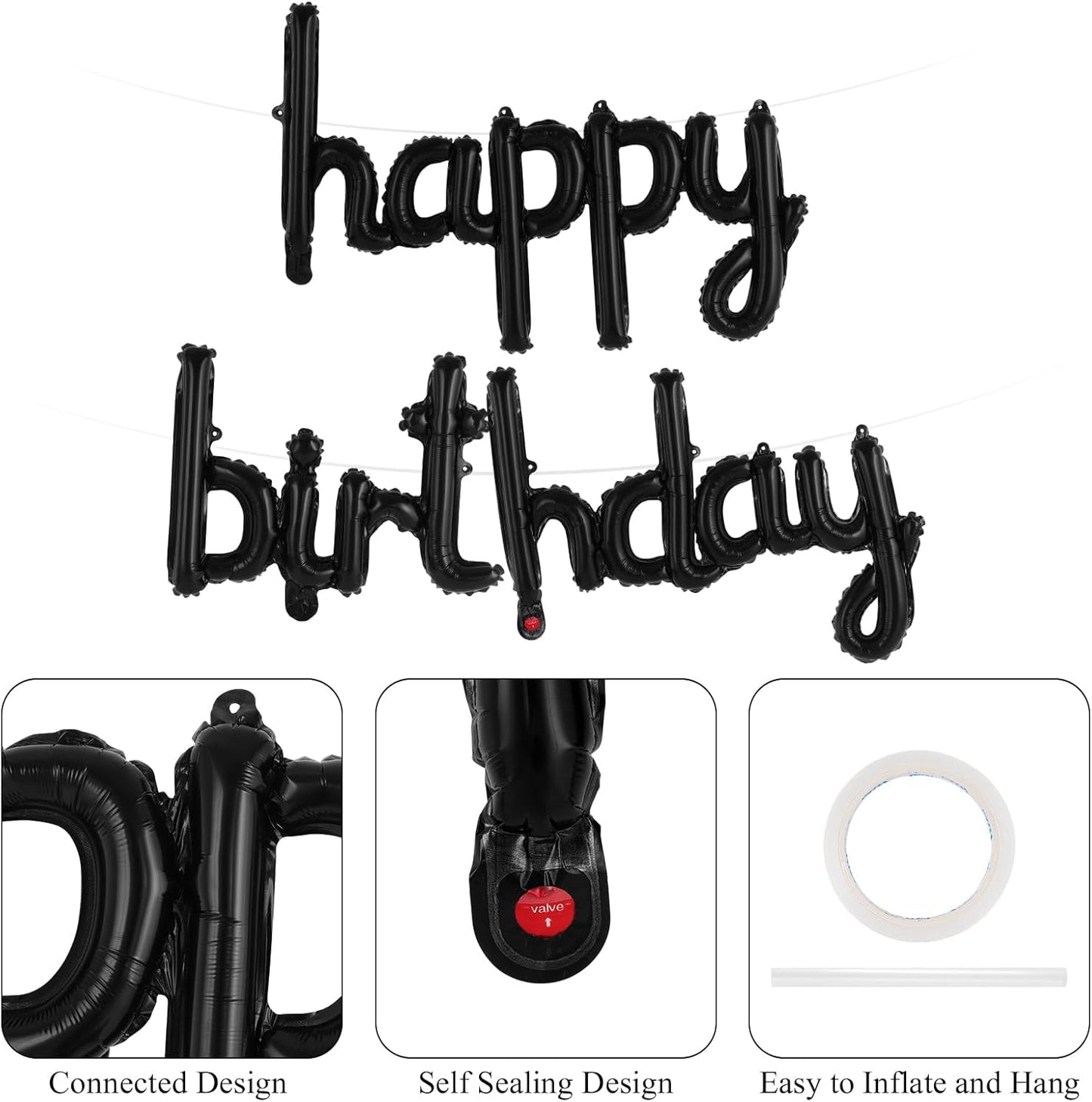 Happy Birthday Balloons Banner Foil Letters Balloons Connected, Personalized Birthday Signs for Women Men Boys Girls Birthday Party Decorations, Small Gold