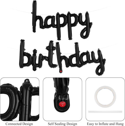 Happy Birthday Balloons Banner Foil Letters Balloons Connected, Personalized Birthday Signs for Women Men Boys Girls Birthday Party Decorations, Small Gold