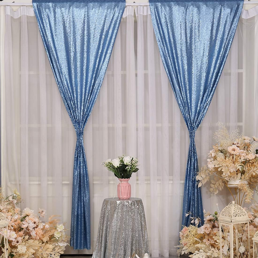 Poise3EHome Black Sequin Backdrop Curtains, 2 Panels 2FTx8FT Glitter Photo Booth Backdrop for Halloween Birthday Bachelorette Wednesday Twilight Party Decorations