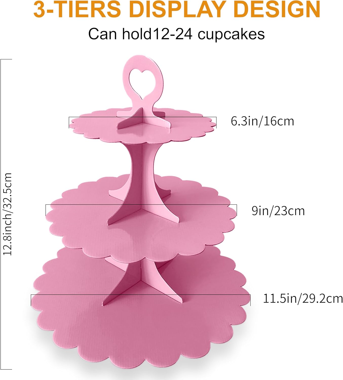 White Cupcake Stand Tower, 3-Tier Cardboard Dessert Display with Heart Handle,Perfect for Birthday Baby Shower Wedding Tea Party Graduation, Easy 60-Second Assembly, Holds 12+Cupcakes (1-Pack)