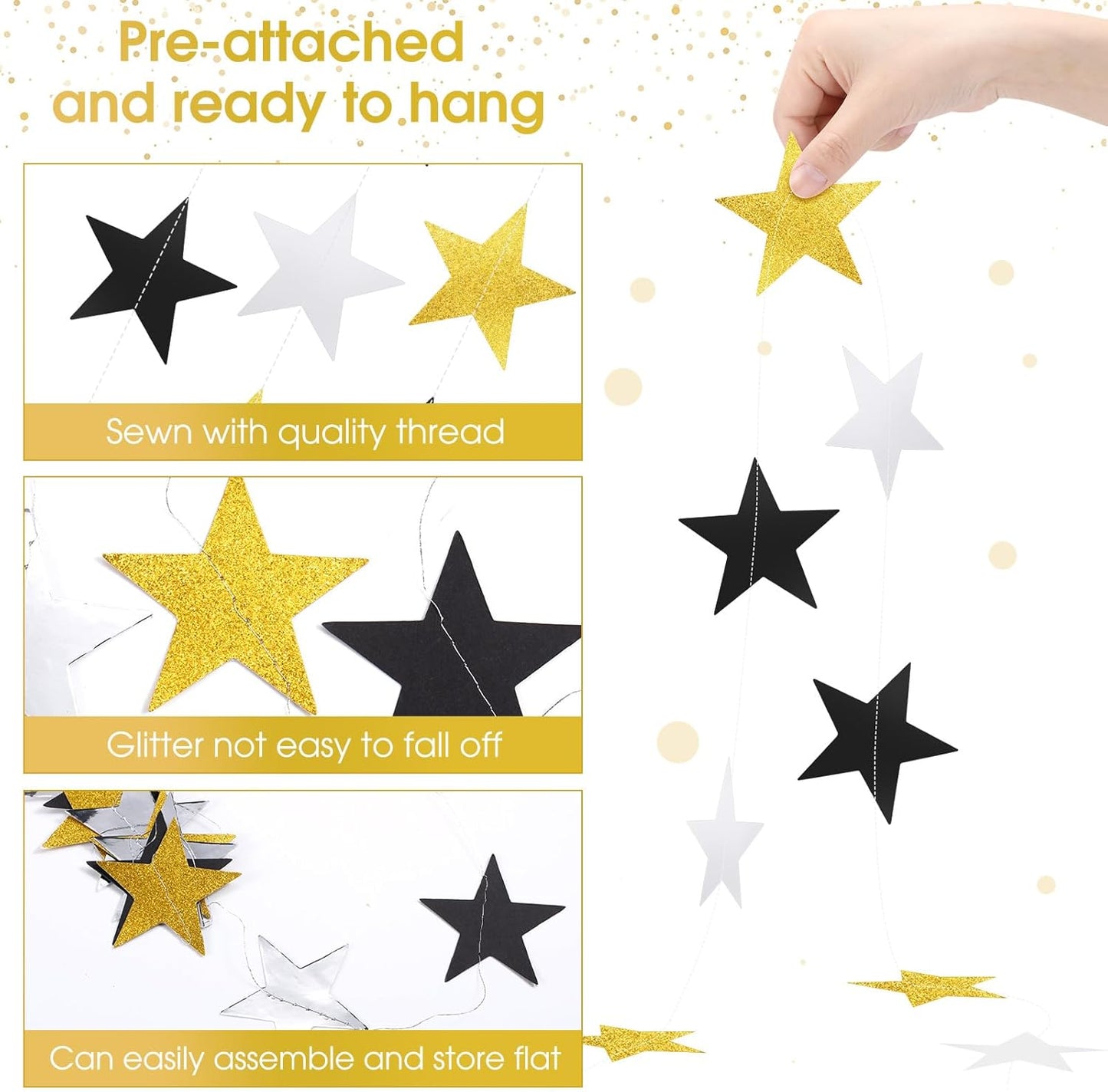 Patelai Glitter Star Garland Banner 2026 Graduation Decor 130 Feet Star Hanging Banner Twinkle Backdrop for Party Birthday Classroom Wedding Supplies(Gold)