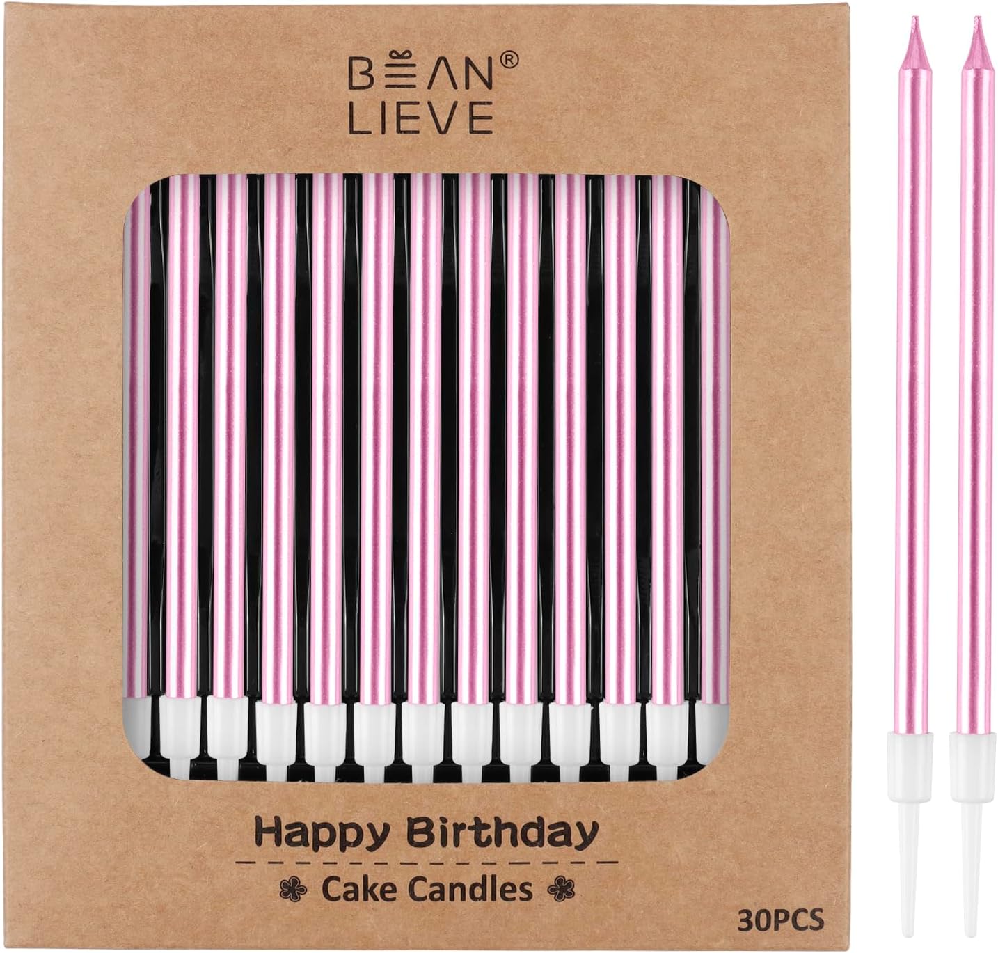 BEAN LIEVE 30-Count Champagne Gold Long Thin Metallic Birthday Candles, Cake Candles, Birthday Parties, Wedding Decorations, Party Candles, Cake Decorations