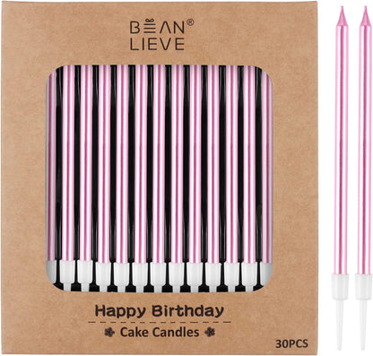 BEAN LIEVE 30-Count Champagne Gold Long Thin Metallic Birthday Candles, Cake Candles, Birthday Parties, Wedding Decorations, Party Candles, Cake Decorations