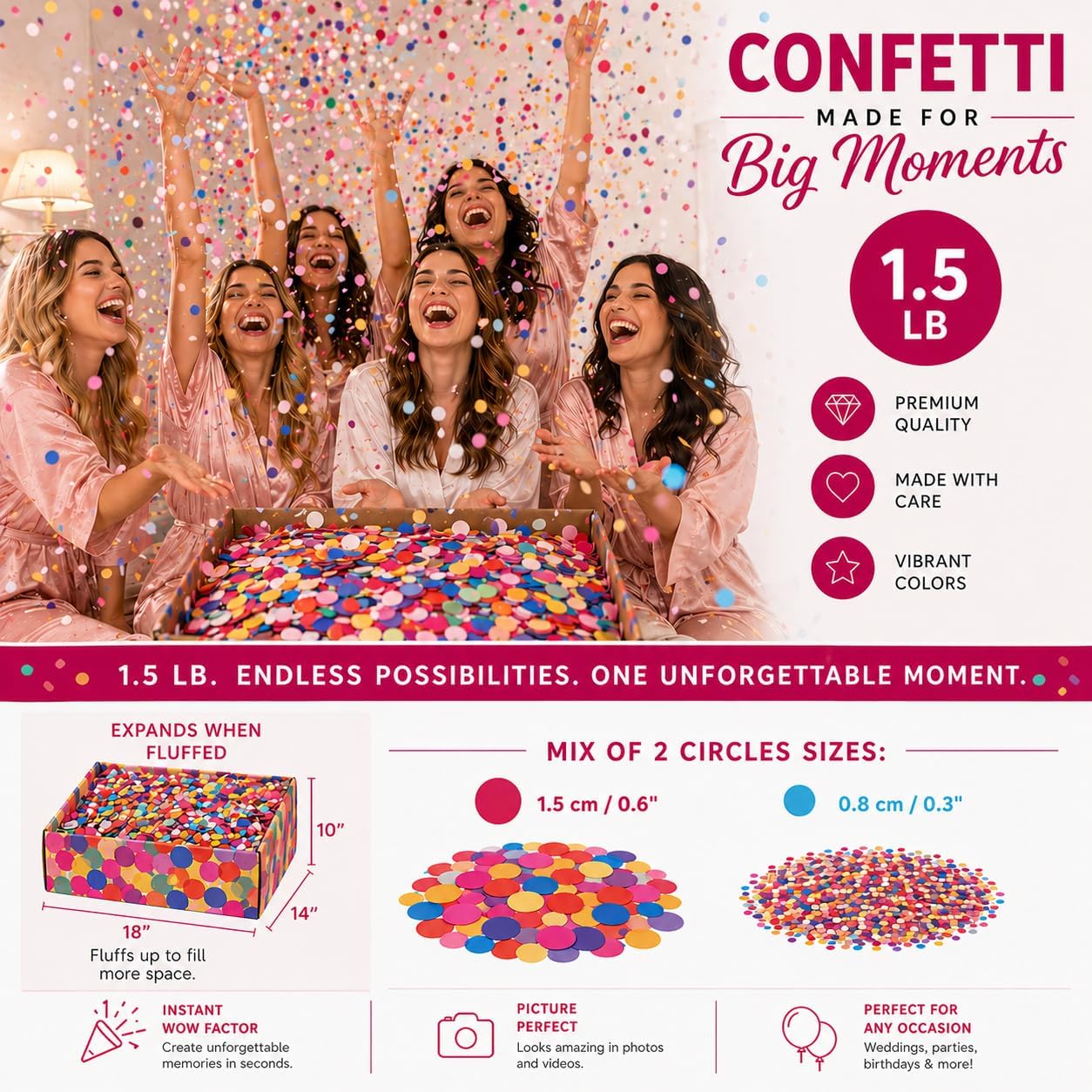 Mood Lab Multicolor Confetti - Mexican Colorful Party Confetti - 1.5 LBs/680 grams - Round Tissue Confetti