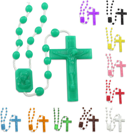 RosaryMart Catholic Rosary Beads for Prayer – Glow in the dark Plastic Rosary Necklace with Crucifix, Durable Nylon Cord, Made in Italy, Devotional Prayer Beads for Women and Men – Pack of 25