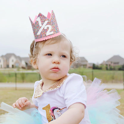 Rainbow Crown - 4th Birthday Party Glitter Crown, Kids Birthday Hats, Baby Photo Props, Little Girls Hair Accessories