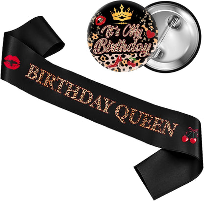 Cheetah Print Birthday Decorations Girls - 2 Pcs Leopard Birthday Queen Sash It’s My Birthday Badge Black Cheetah Birthday Accessories for Girls Women Party Decorations Gift