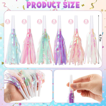 24 pcs Party Blowers, Noise Makers Glitter Metallic Fringed Party Horns for Birthday Blow Horns Graduation Sporting Party Favors Supplies