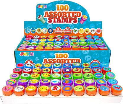 JOYIN 100PCS Assorted Stamps for Kids Self-Ink for Party Favor, Teacher Stamps, Kids Treasure Box, Prize for Classroom, Birthday School Stuffers (50 Designs, Dinosaur, Halloween Stampers)