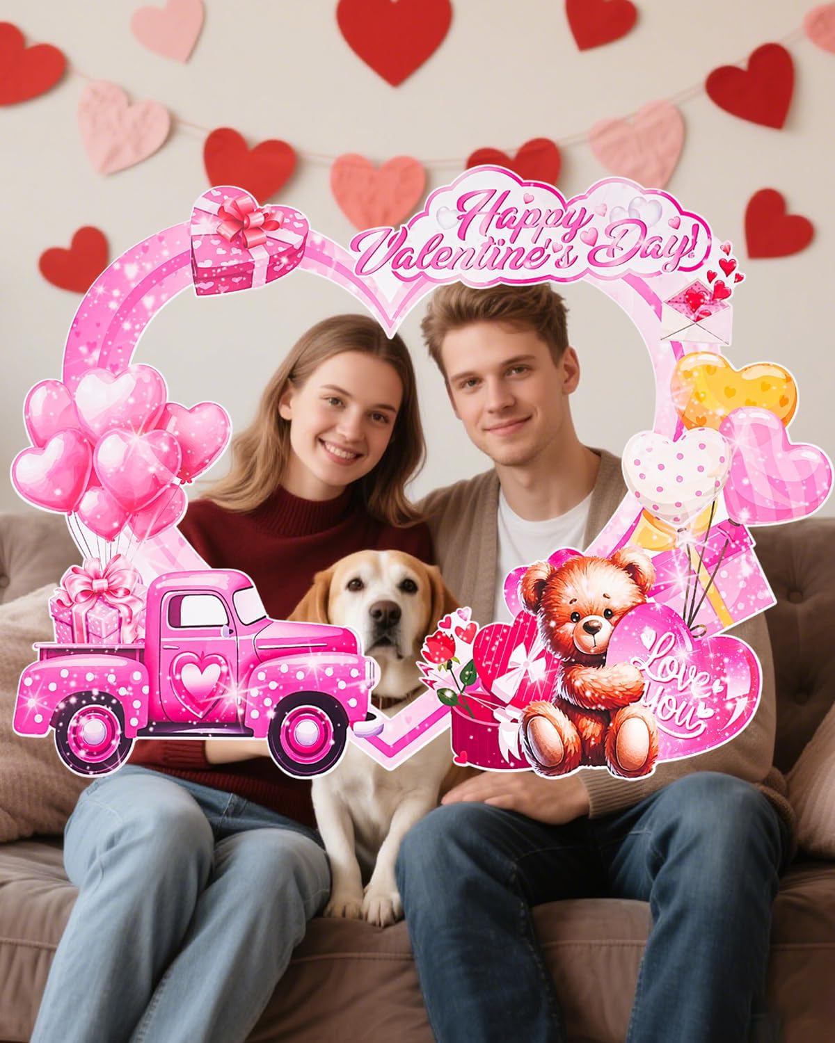 Valentine's Day Photo Booth Frame,Handheld Selfie Photo Booth Props for Parties, Family Photos, Wedding, Holiday, Valentine's Day Party Decorations