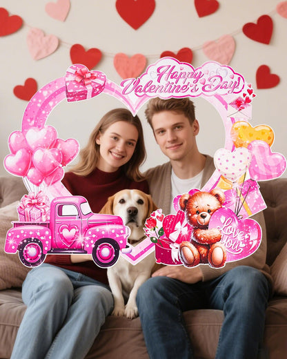 Valentine's Day Photo Booth Frame,Handheld Selfie Photo Booth Props for Parties, Family Photos, Wedding, Holiday, Valentine's Day Party Decorations