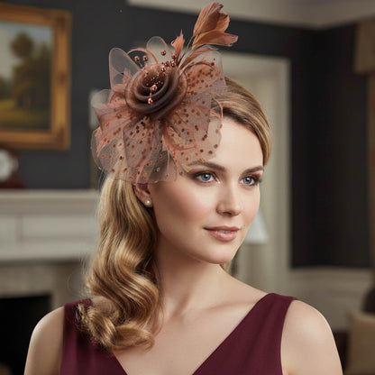 DRESHOW Fascinators Hat Flower Mesh Ribbons Feathers on a Headband and a Clip Tea Party Headwear for Girls and Women - Colors B