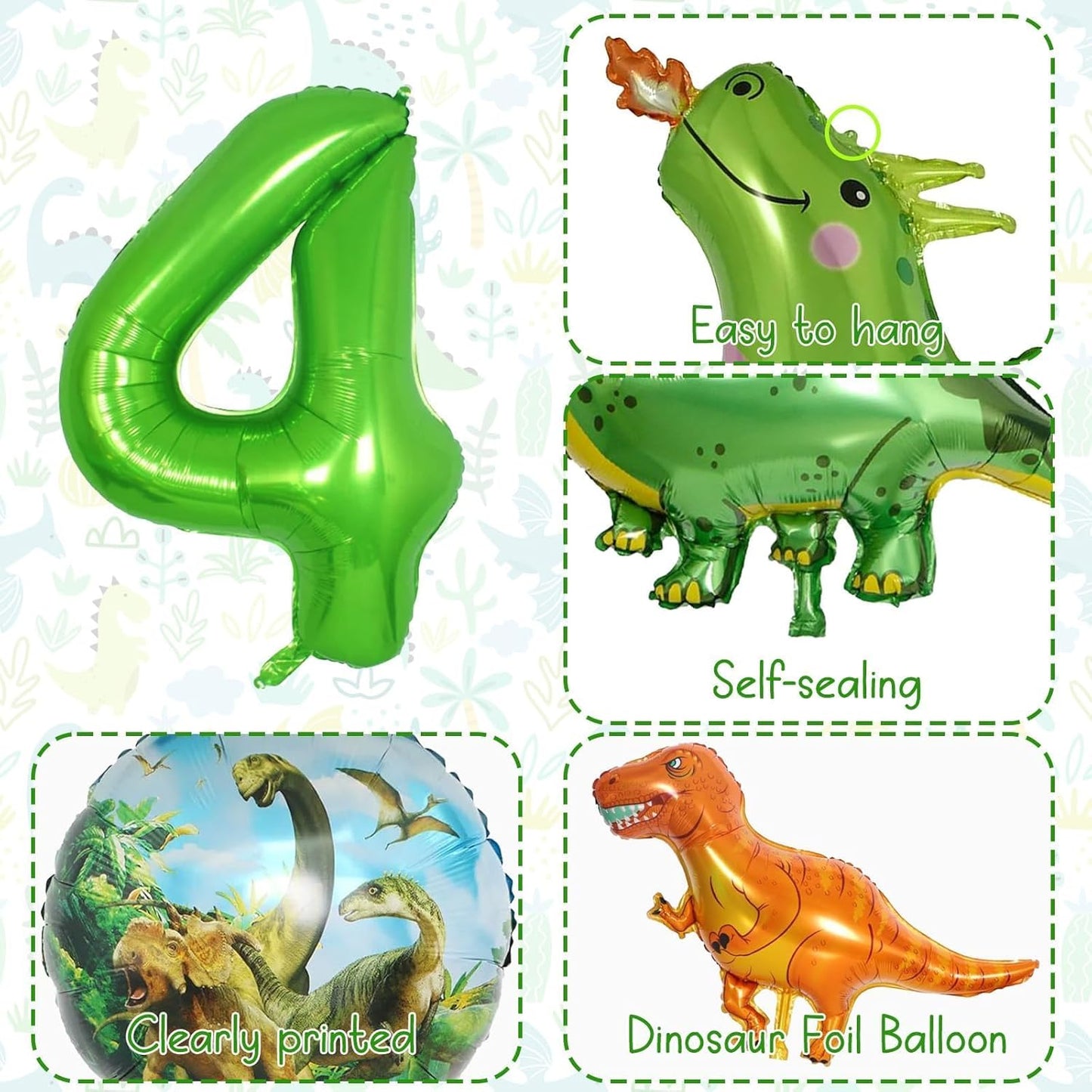 Dinosaur 5th Birthday Decorations, Dinosaur Birthday Party Decorations with Giant Inflatable Dinosaur Balloons 40 Inch Helium Foil Mylar Number 5 Balloons for Dinosaur Theme Birthday Party Decorations