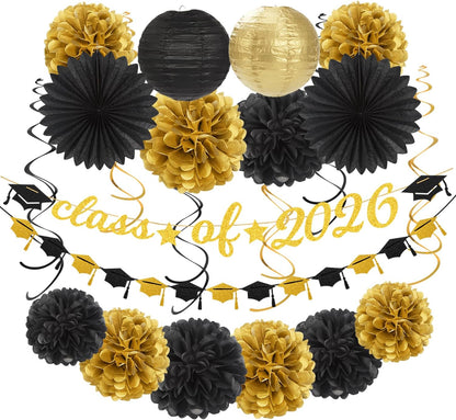2026 Blue Class-Congratulations Prom Graduation Party-Decorations - 22pcs High School College Grad Supplies Decor,Royal Navy White Silver Tissue Pom Poms Streamers, Paper Flowers Lanterns Hugmoon