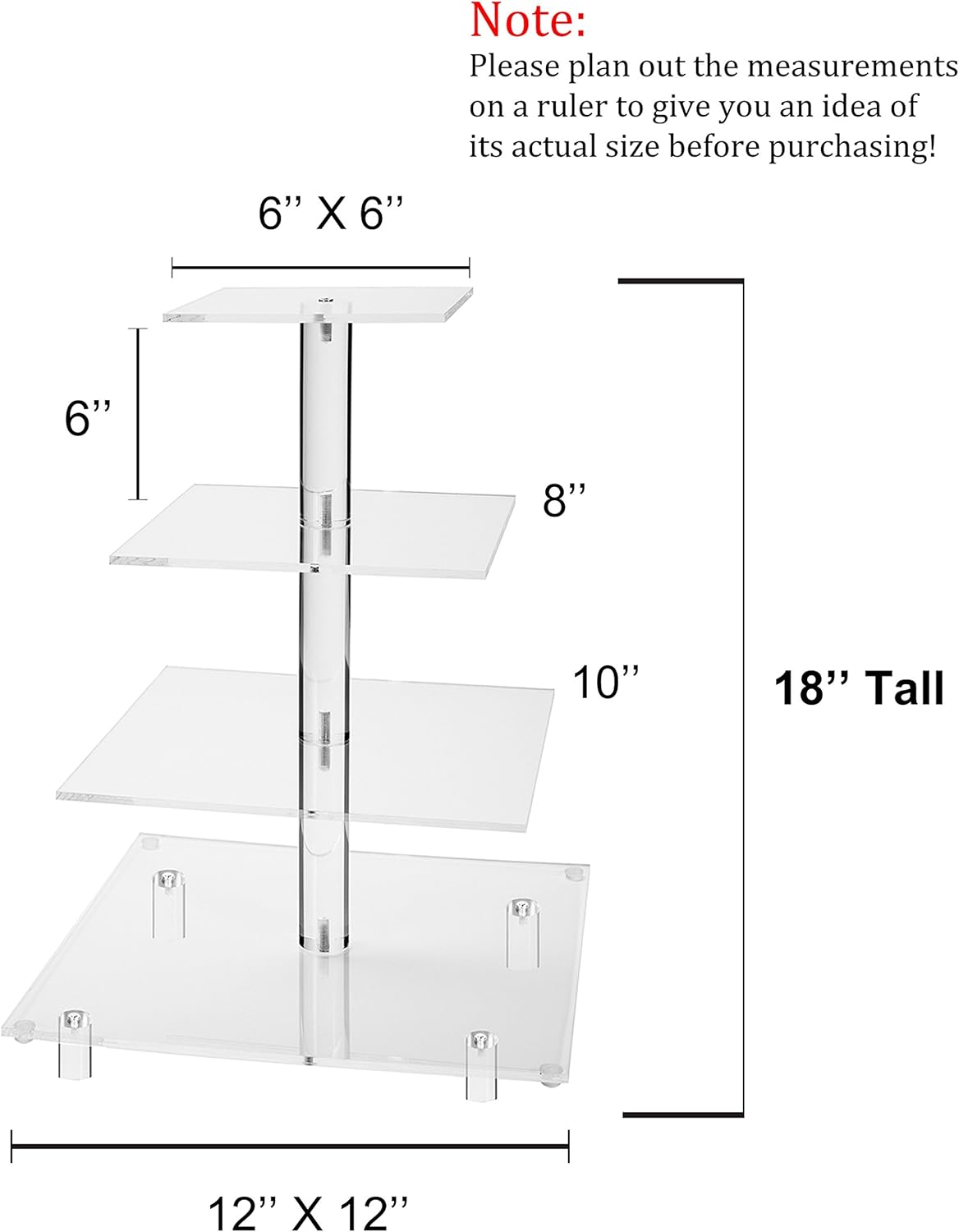 Jusalpha Large 4 Tier Cupcake Stand Square Acrylic Cupcake Tower Stand for Dessert, Pastry, Serving Platter-Candy Bar Party Décor and Supply(with Rod Feet) (4SF-V2)