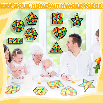 QOUBAI 32 Sets Stars Suncatchers Craft Back to School DIY Stained Glass Window Patriotic 4th of July Paper Craft Home School Classroom Decor Kid Birthday Gift Creative Art Activity Game - Colors A