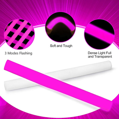 Glow Foam Sticks Bulk, 24 Pcs Red Giant LED Light Up Sticks 3 Modes Flashing Glowing Baton Wands Party Supplies for Wedding, Raves,Concert,Birthday,Christmas, Halloween,Sporting Events