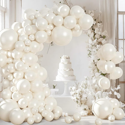 Amandir 153pcs White Sand Balloons Arch Garland Kit Different Sizes 18 12 10 5 Inch Cream Beige Sand White Latex Balloon for Birthday Boho Neutral Baby Shower Wedding Anniversary Party Decorations