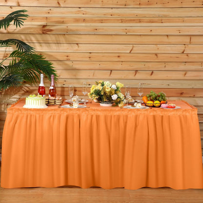 Oudain 6 Pcs Plastic Table Skirts and Stainproof Table Cloths 54 x 108 in Plastic Ruffle Tablecloth 168 x 29 Inches Disposable for Wedding Baby Shower Valentine Spring Easter Party(White)