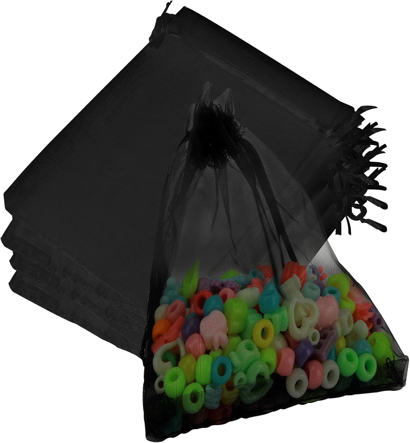 Organza Bags, Organza Bags 5 x 7 Inch, 50 Pcs White Sheer Party Favor Mesh Bag with Drawstring, Small Jewelry Gift Candy Bag for Wedding Christmas Birthday Halloween Graduation Party Favors Supplies